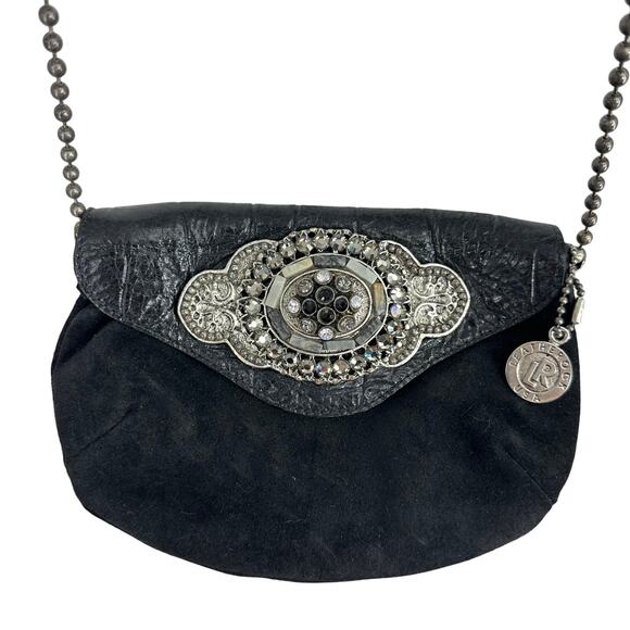 Leatherock Handbags - Leatherock Womens Suede Black Crossbody Clutch Embellishment Western Boho